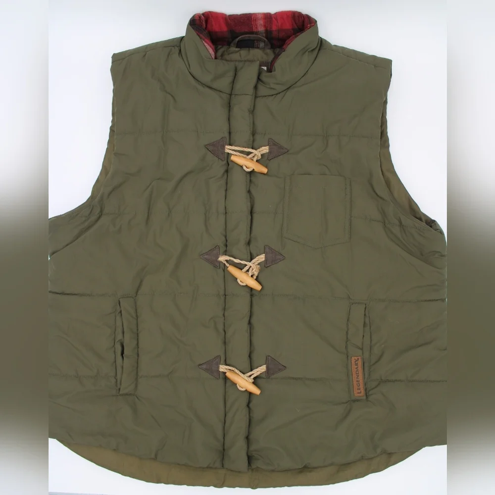 Legendary Whitetails Men’s XXL Green Quilted Puffer Vest Full Zip Snap Pockets